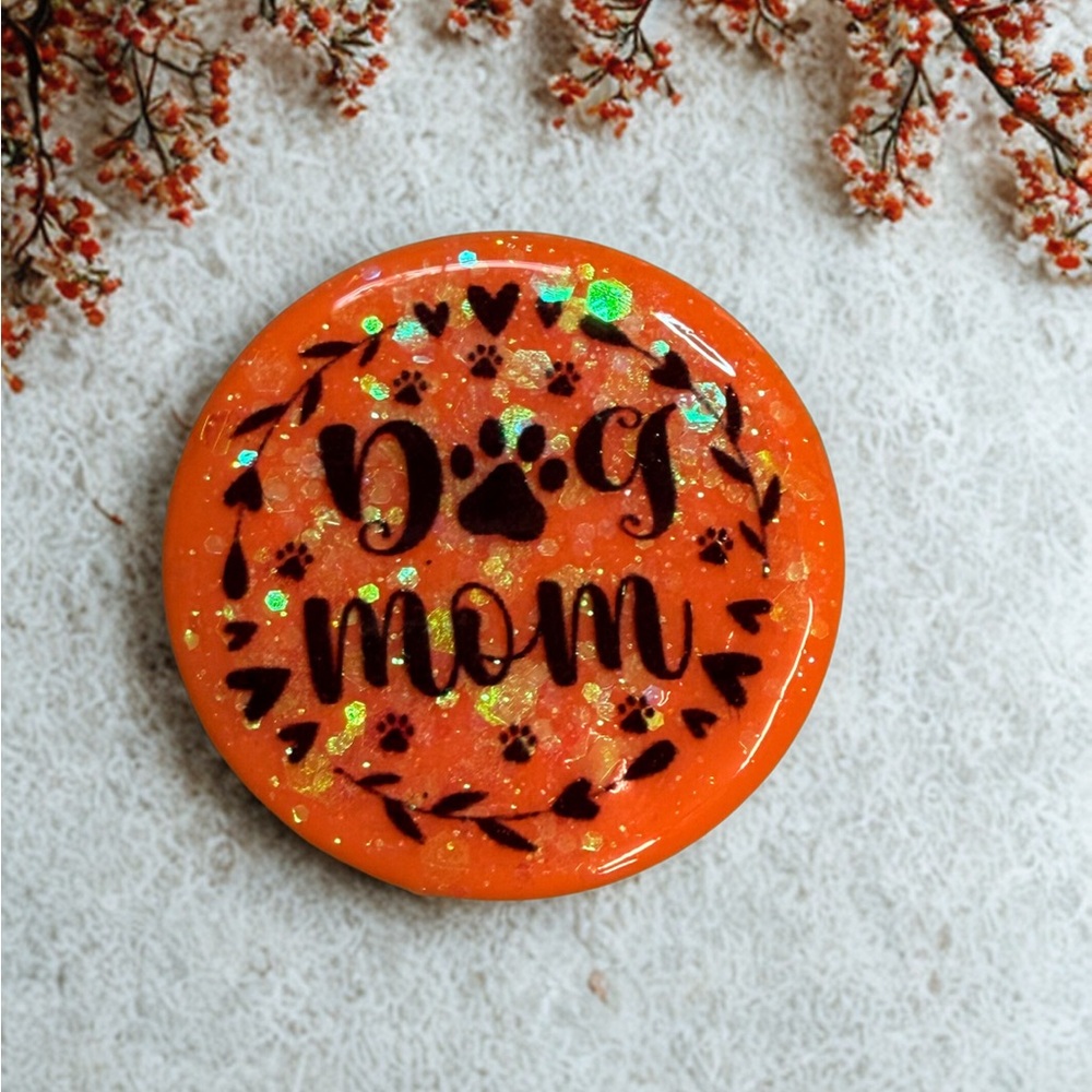 Orange Glitter Dog Mom Phone Grip
